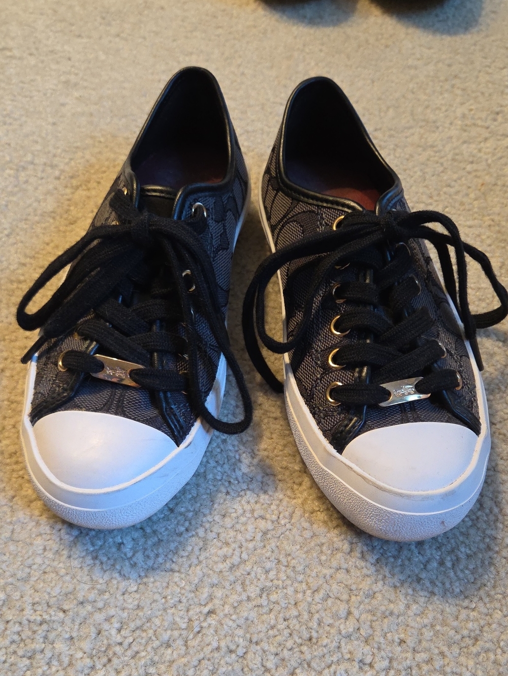 Coach Black Signature Canvas Sneakers with White Toe